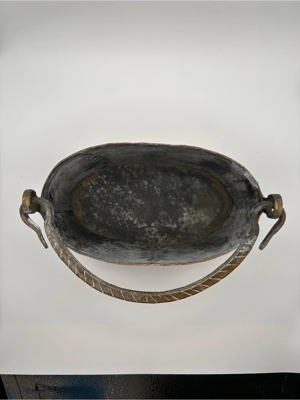 Vintage Brass Copper Handle Pot Engraved Beautiful Patina